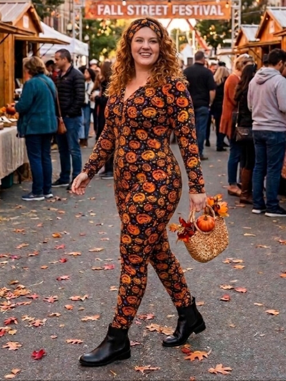 Halloween Womans Bodysuit With Headband Skeleton, Bats, Skulls, Or Pumpkins - Picture 2 of 6